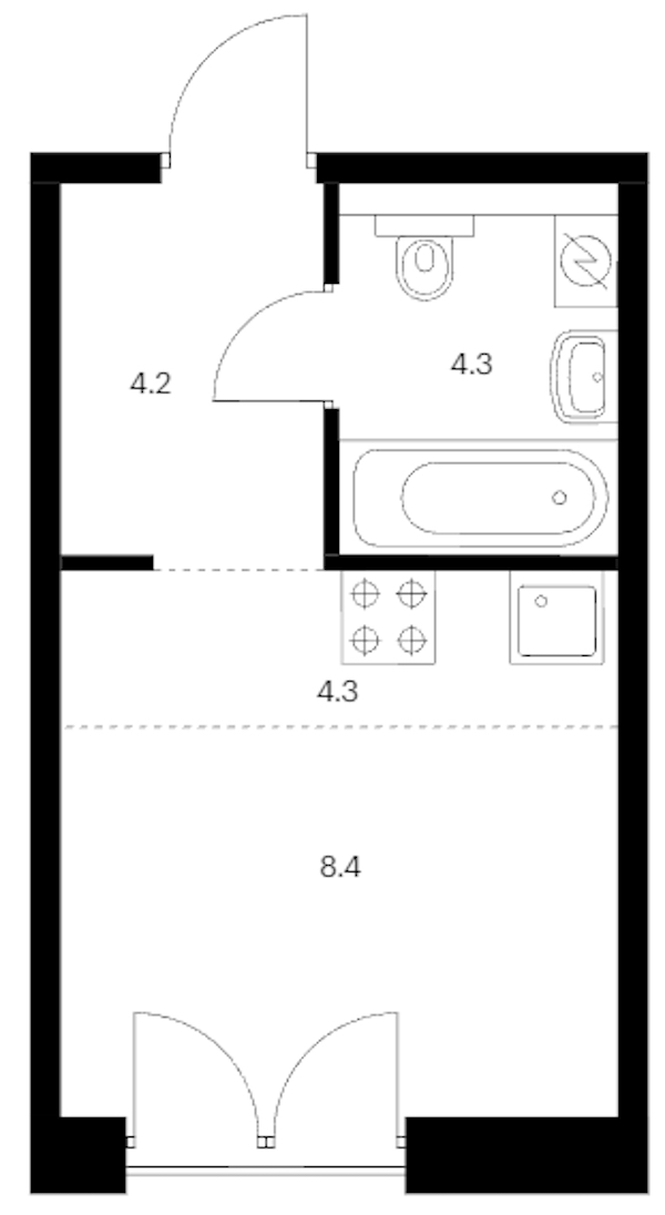 Квартира студия 21.2 м², 6/9 эт., ЖК «Лермонтовский 54»